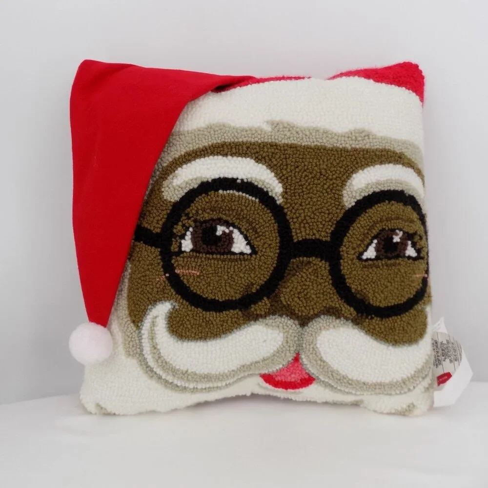 African American Santa Face Pillow Glasses Red Hat Ashland 16 x 16 Christmas New